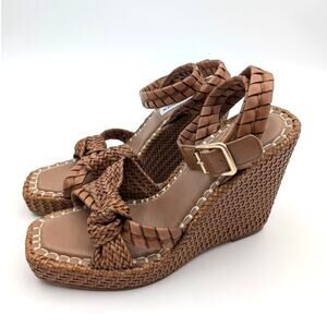 Steve Madden Jylan Woven Wedge Sandal Ankle Strap Women's Cognac Size US7 EU38